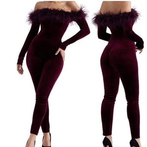 Black cherry velvet jumpsuit